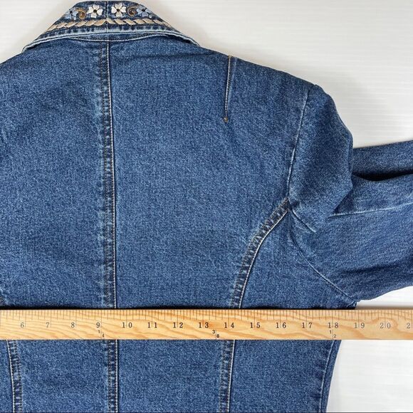 Vintage Signature Gordon & James Blue Denim Blazer Embroidered Lapels Women's M - Picture 8 of 9